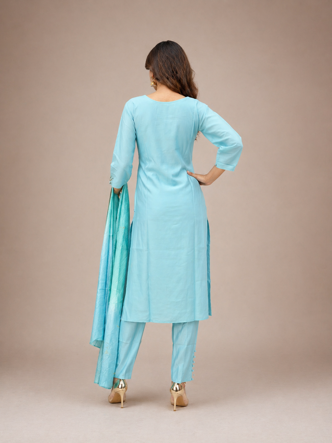Light Blue Chikan Work Suit Set
