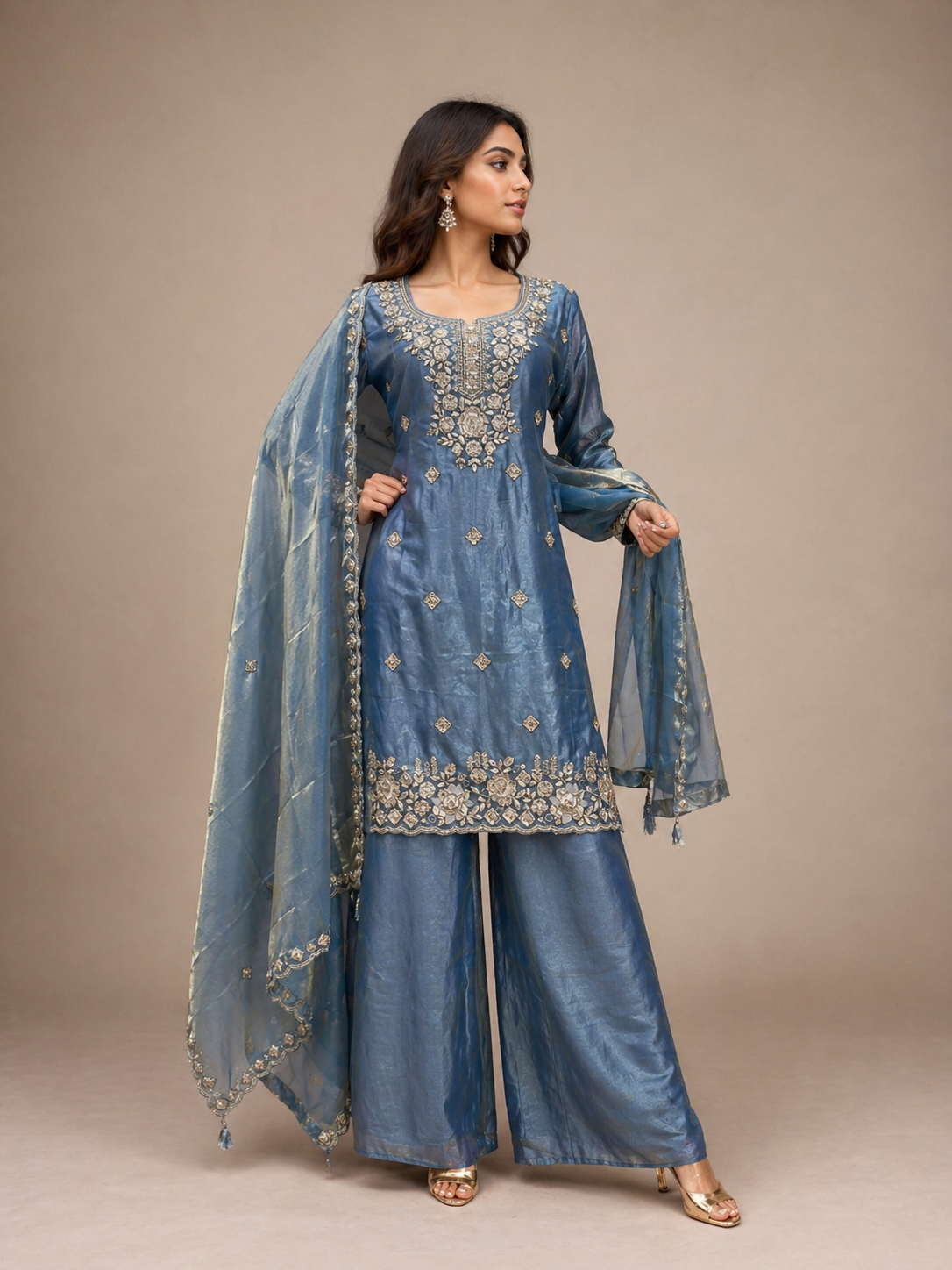 Roohani Frosted Blue Handwork Suit