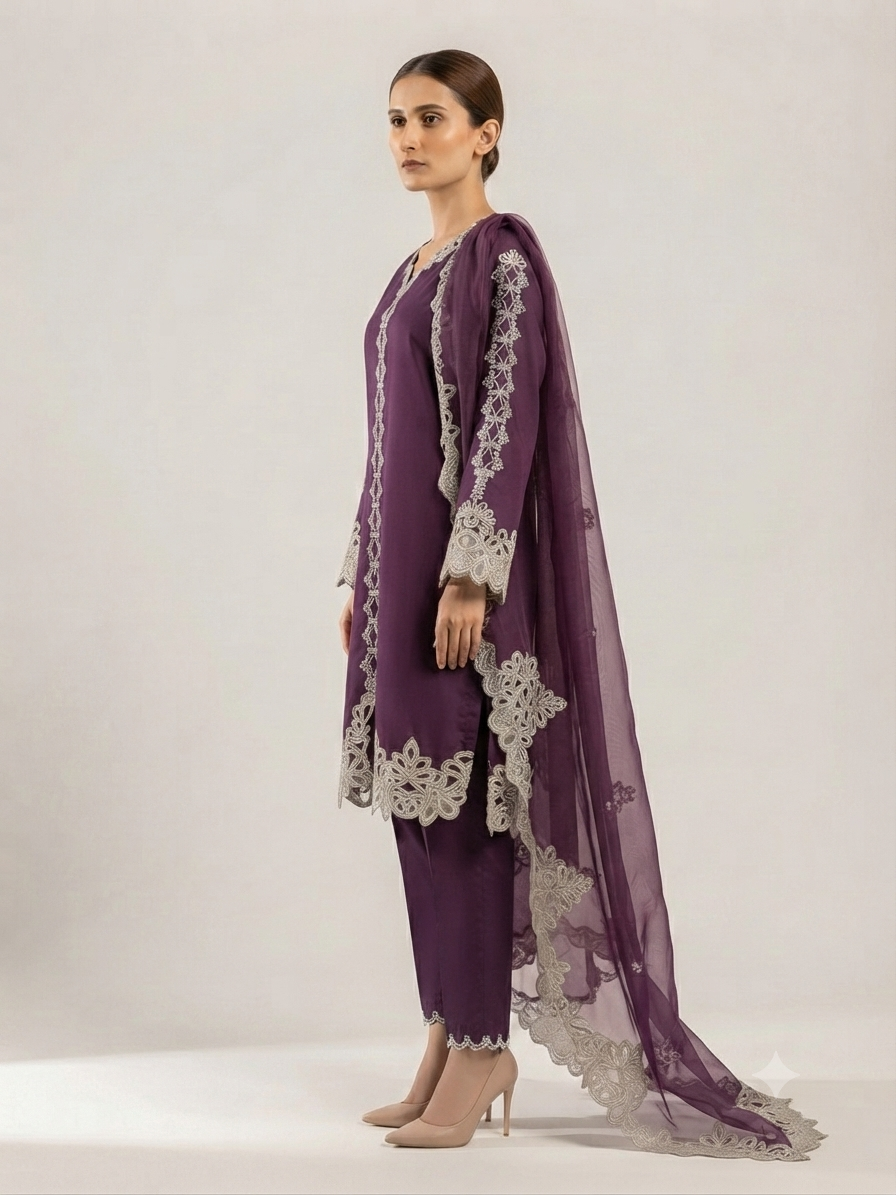 Royal grape elegant muslin silk suit set