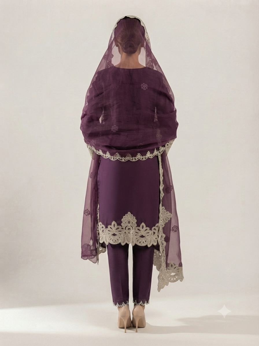 Royal grape elegant muslin silk suit set