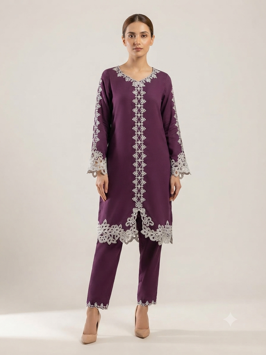 Royal grape elegant muslin silk suit set