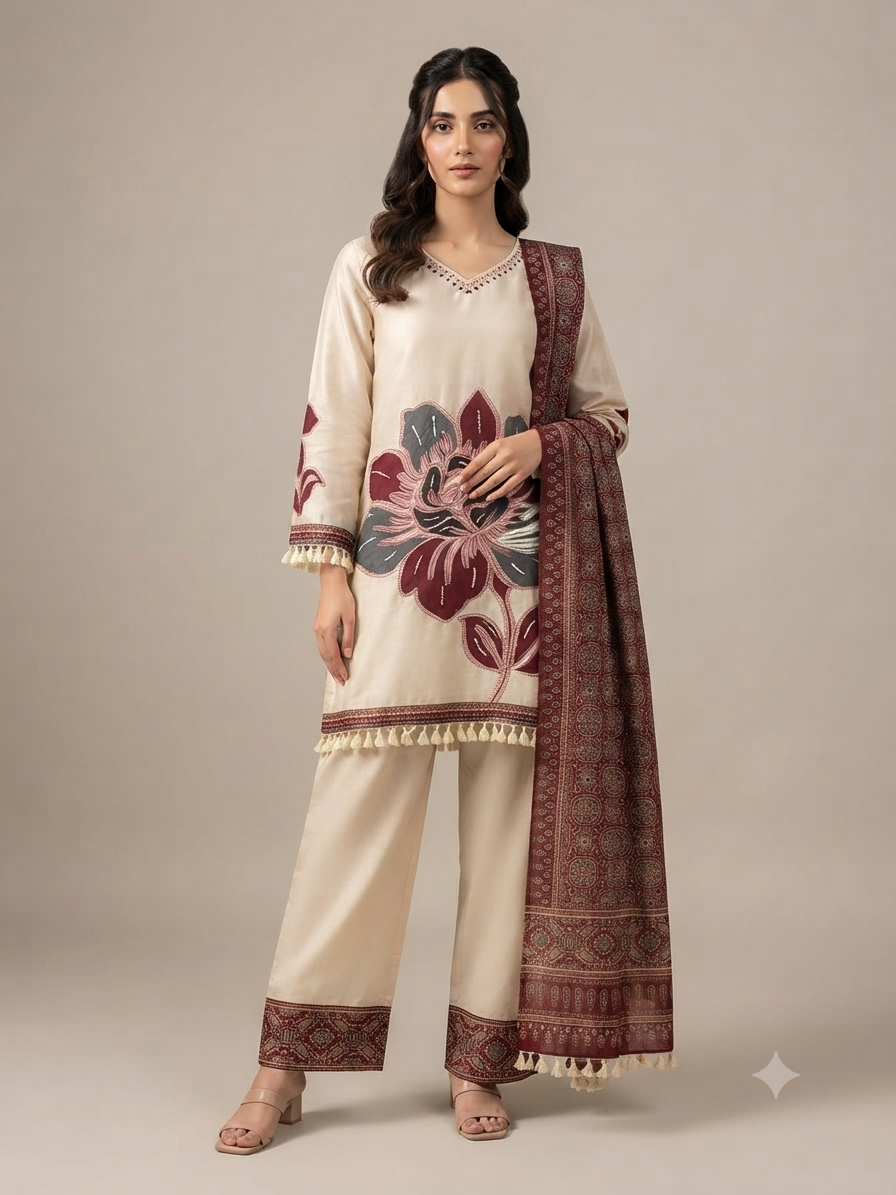 Maroon Bloom Heritage suit set