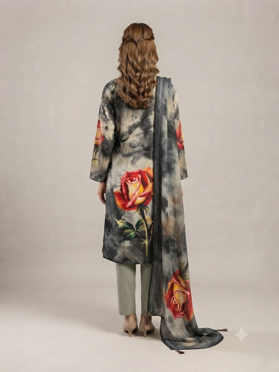 3-Piece Digitally Printed & Embroidered Salwar Kameez Suit (with Dupatta).