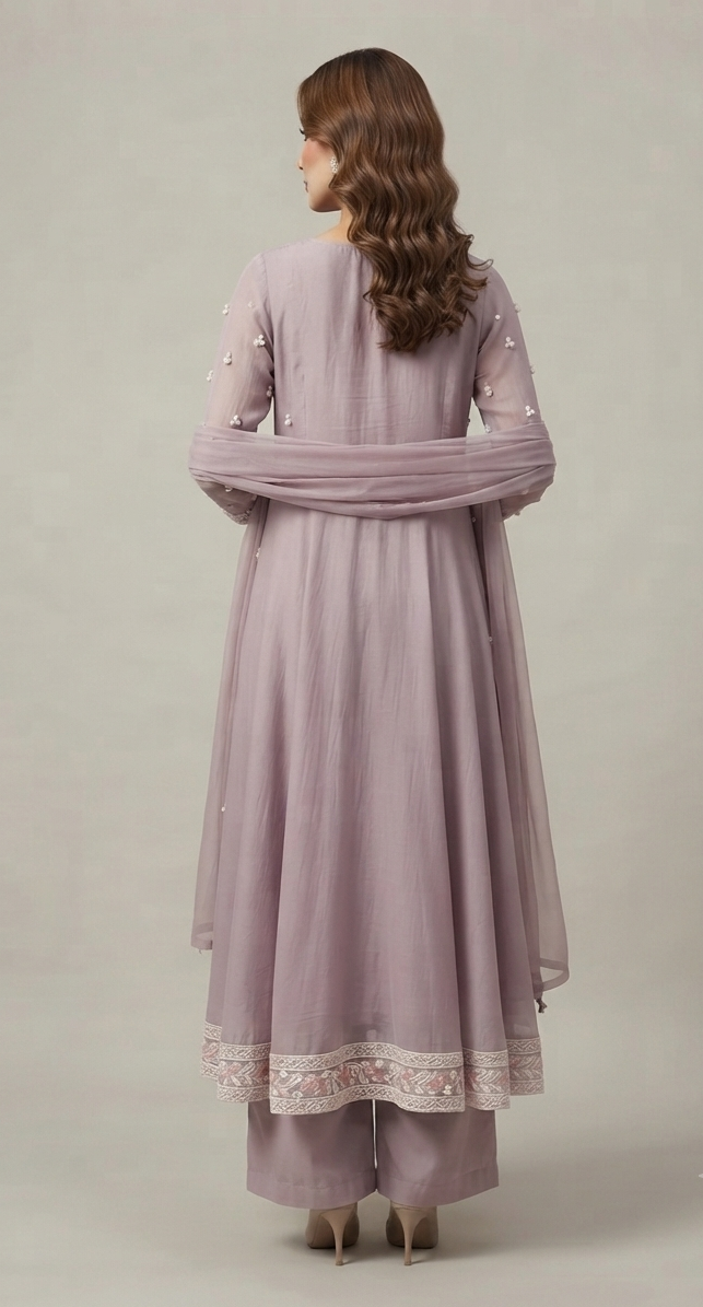 flared long kurta set paired with wide-leg palazzo pants
