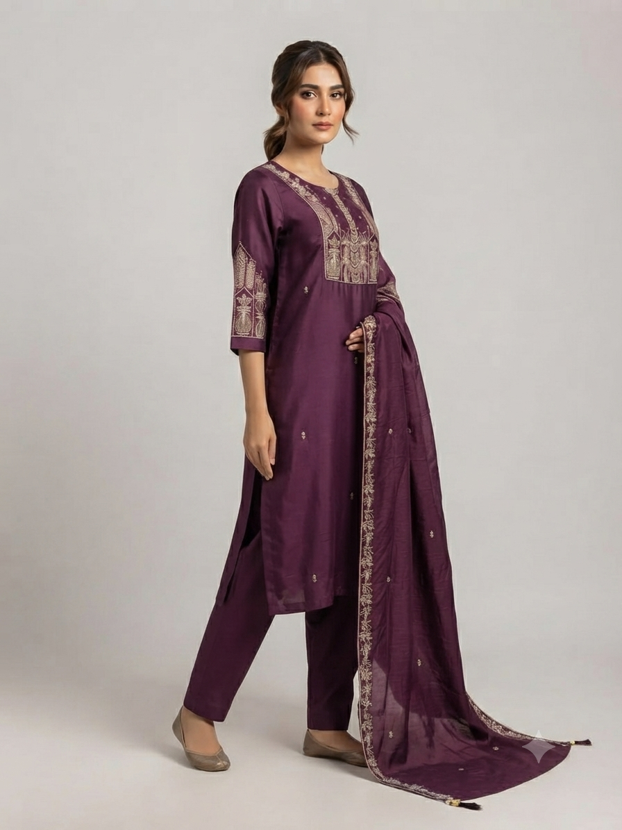 Straight-fit silhouette With slim-fit trousers.