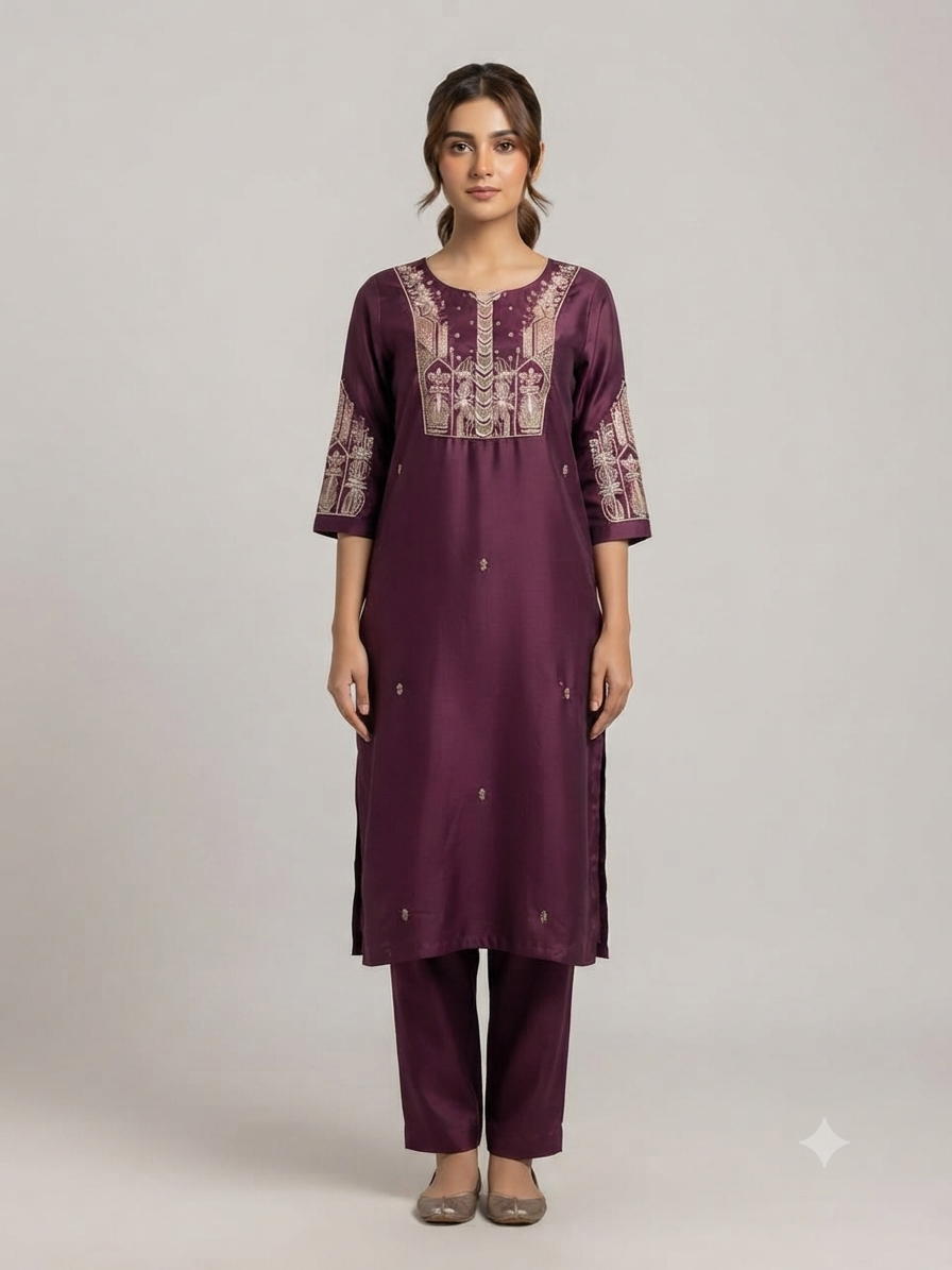 Straight-fit silhouette With slim-fit trousers.
