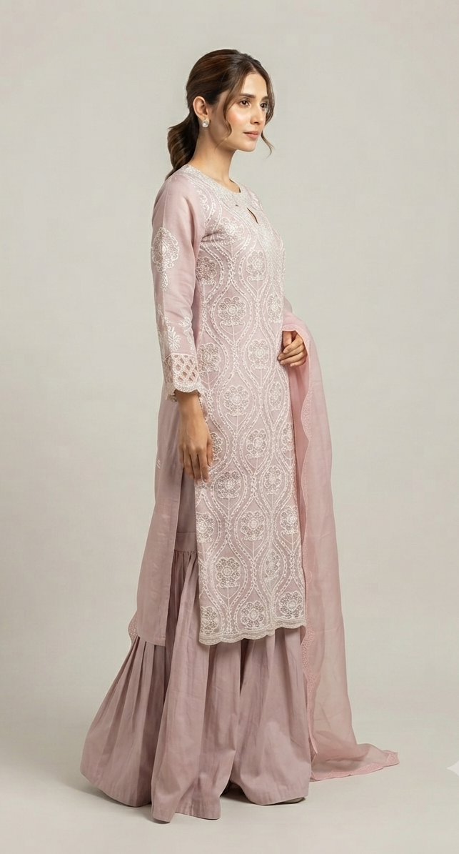 The Dusty Rose Chikankari Sharara Set
