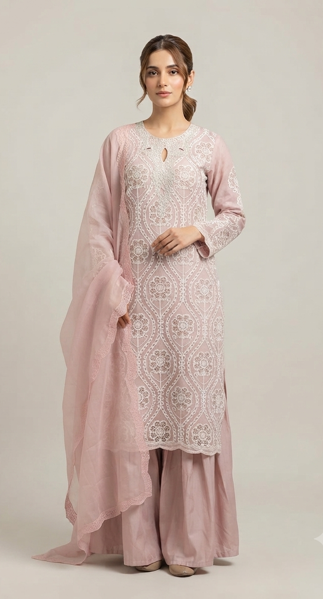 The Dusty Rose Chikankari Sharara Set
